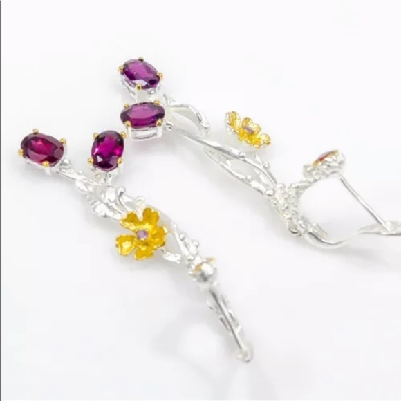 Artisan earrings natural raspberry garnet 925 - Picture 3 of 3